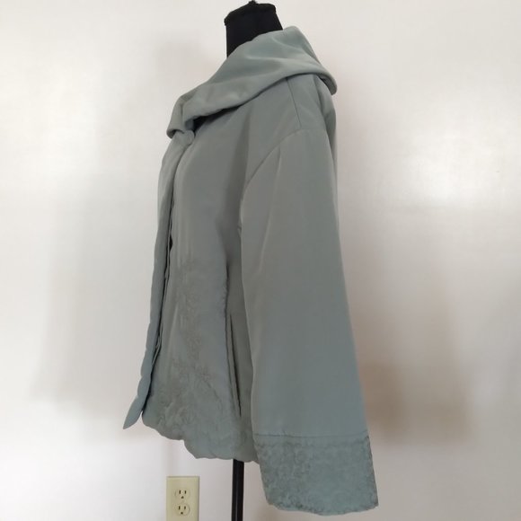J. Jill XS Coat Jacket  Sage Light Green Embroidered Plush Lined Oversized - Picture 7 of 16